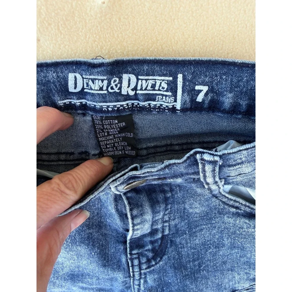 Denim & Rivets‎ Boys Acid Wash Moto Denim Shorts Blue Size 7 Ribbed Panel